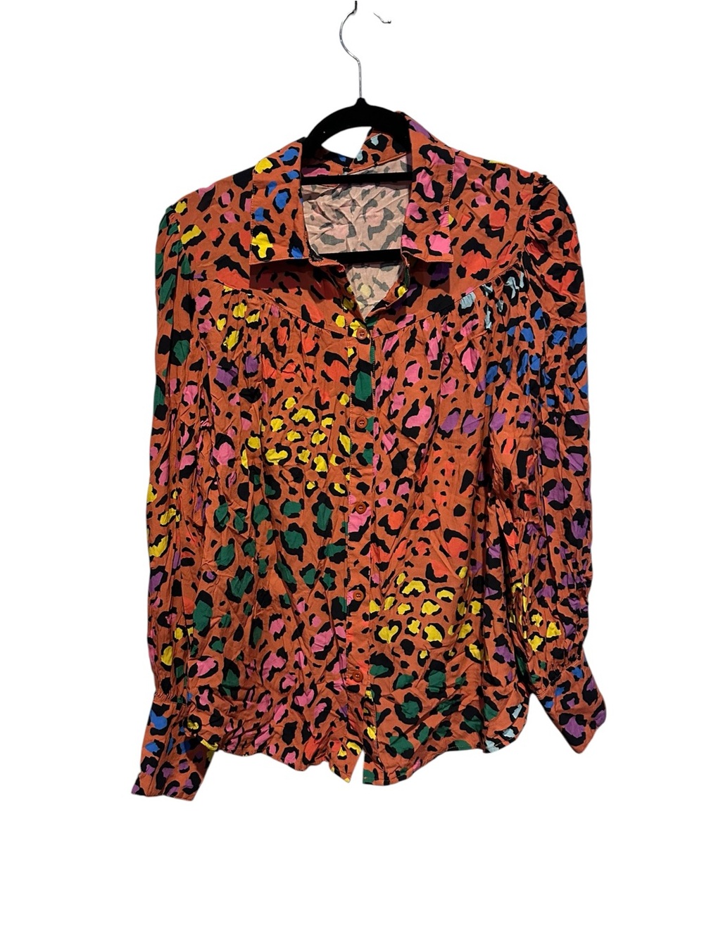 Vibrant Multicolor Leopard Button-Down Shirt (No Brand Tag)